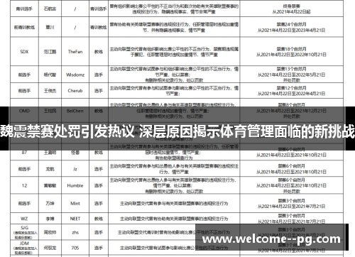 魏震禁赛处罚引发热议 深层原因揭示体育管理面临的新挑战